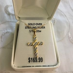Gold Over Silver 1/10 CTTW Diamond Cross Pendant